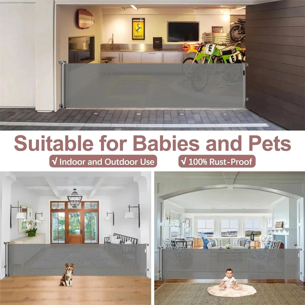 120in Retractable Baby Gate Punch-free 34inch Tall Metal Pets Stair Gate Fence - Safety Gate - view 2