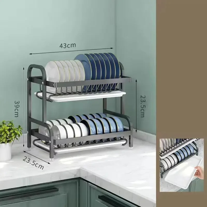 Dish Drying Rack 2-Tier Compact Kitchen Dish Rack Drainboard Set Large Rust-Proof Dish - Dish Drying Rack - view 4