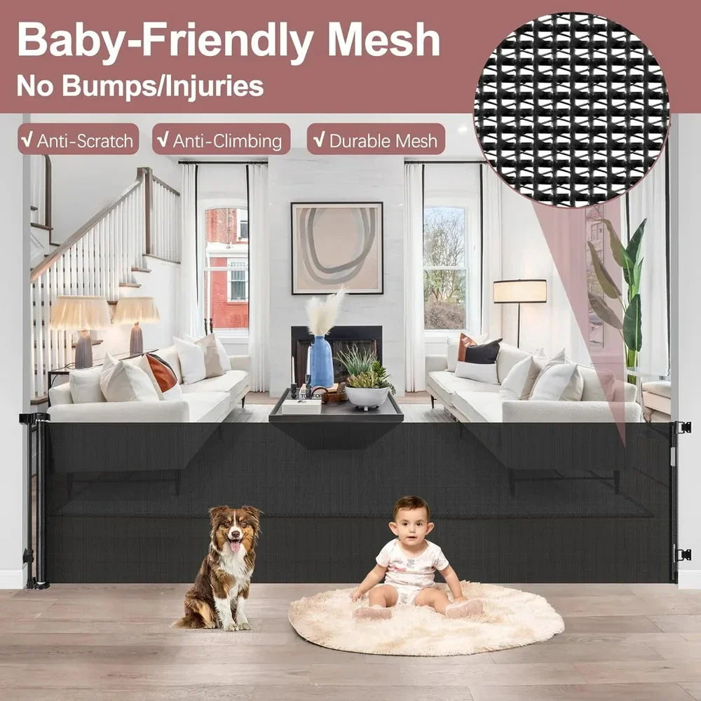 120in Baby Safety Gate Retractable Baby Gate Punch-free Dog Cat Stair Fence Childproof Net - Safety Gate - view 6
