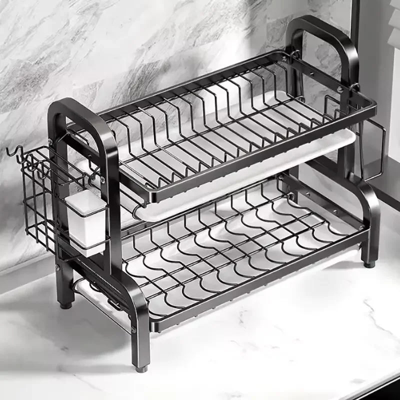 Dish Drying Rack 2-Tier Compact Kitchen Dish Rack Drainboard Set Large Rust-Proof Dish - Dish Drying Rack - view 6