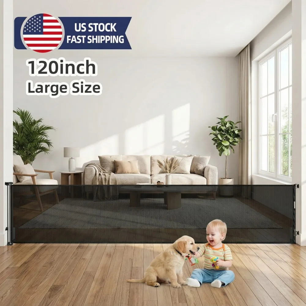 120in Retractable Baby Gate Punch-free 34inch Tall Metal Pets Stair Gate Fence - Safety Gate - view 8