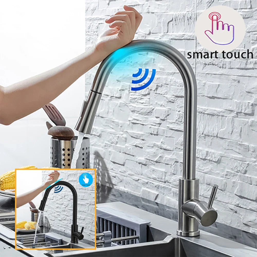 DQOK Kitchen Faucet Pull Out Brushed Nickle Sensor Stainless Steel Black Smart - Kitchen Faucet - view 2