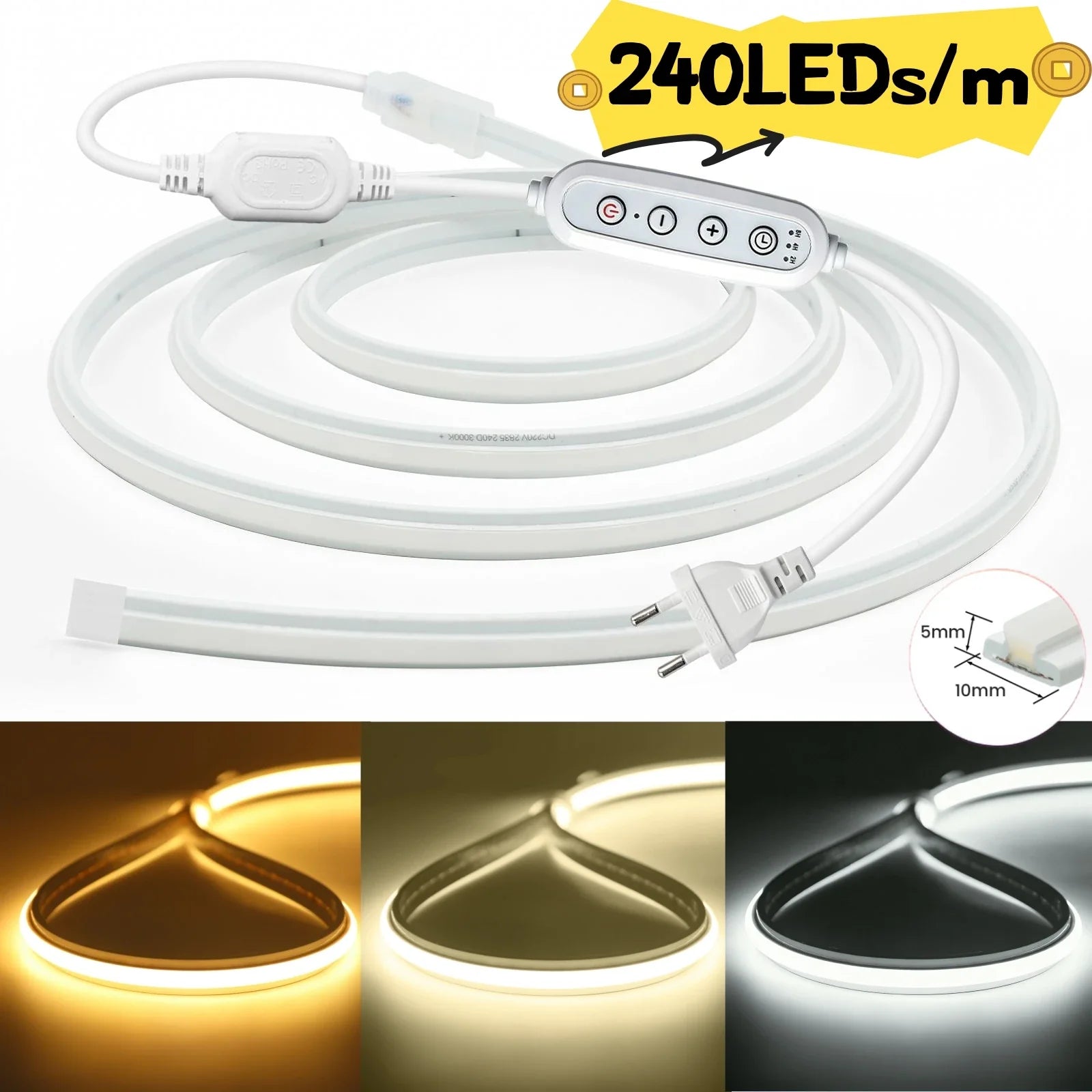 220V 240LEDs/m COB LED Strip Light 230V Dimmable RA90 Flexible IP65 FCOB Neon Tape - Kitchen Faucet