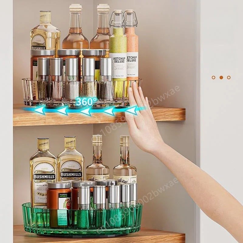 360 Rotating Tray Spice Rack Pantry Cabinet Turntable With Base Storage Bin Kitchen - Cabinet Organizer - view 2