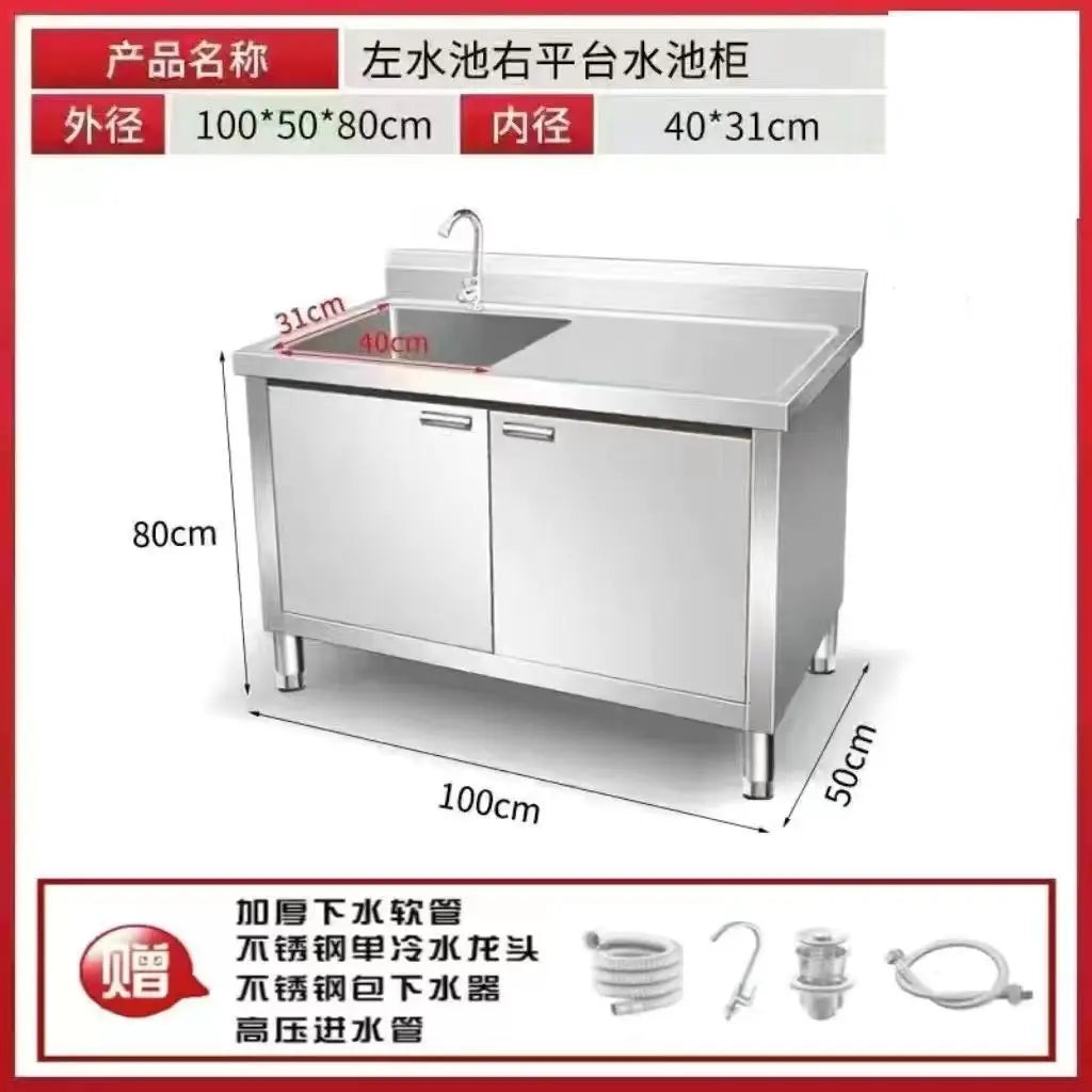 304 Integral Stainless Steel Cabinet Household Simple Kitchen Stove Sink Cabinet Rural - Cabinet Organizer - view 4