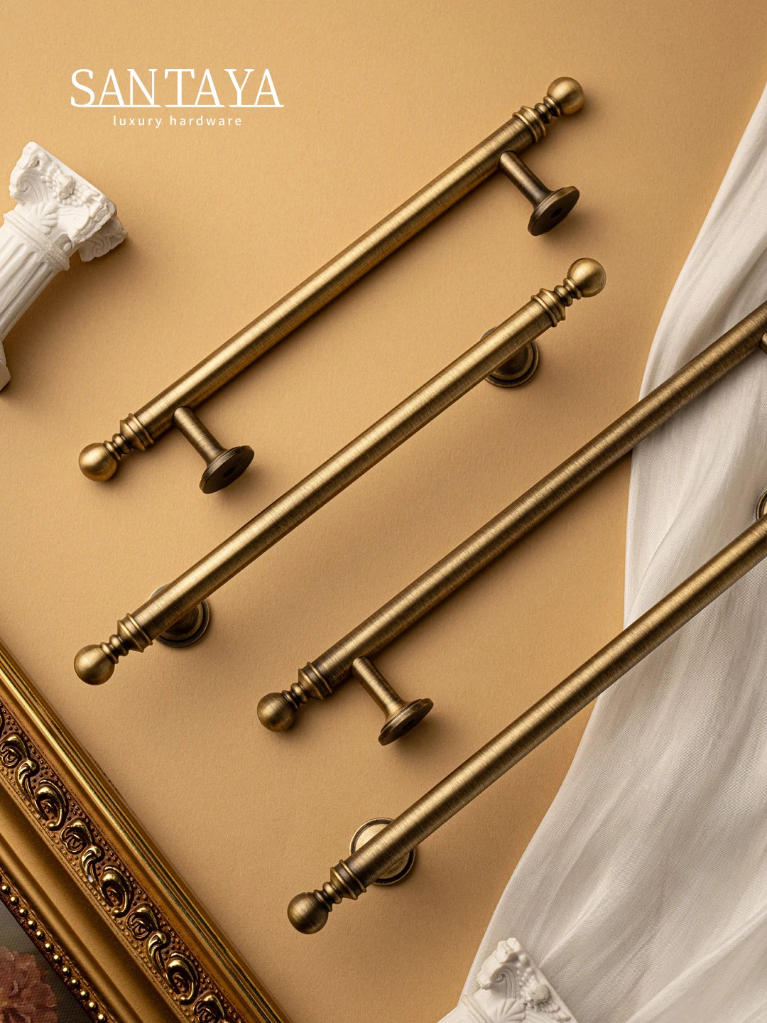 Santaya Brushed Antique Brass Handles for Kitchen Cabinets Wardrobes Drawers and - Cabinet Organizer - view 3