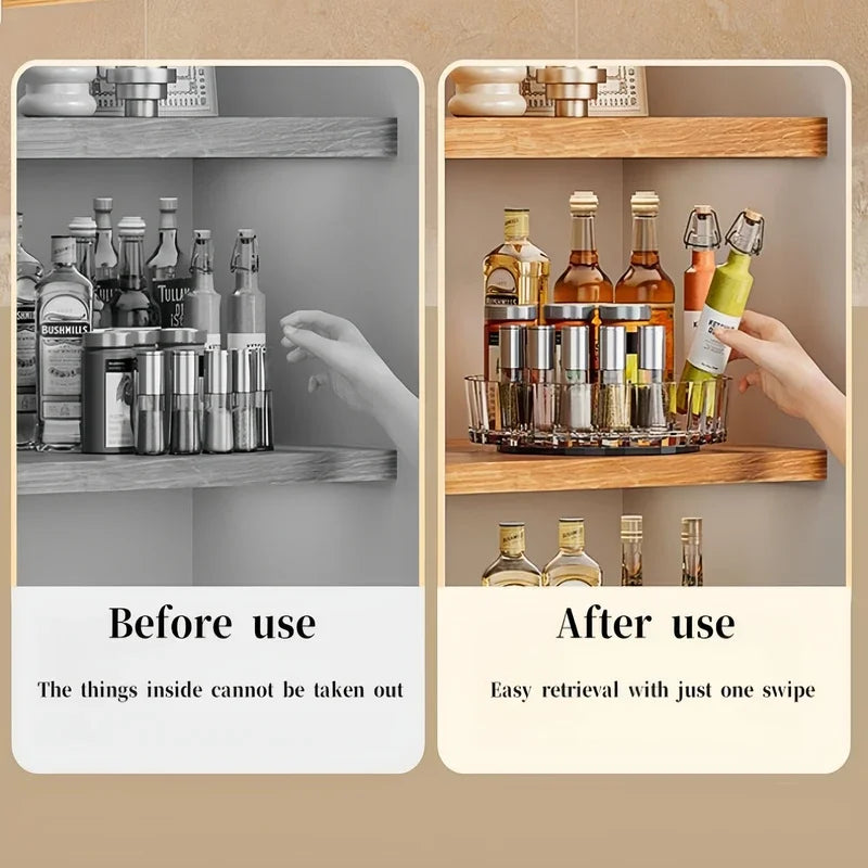 360 Rotating Tray Spice Rack Pantry Cabinet Turntable With Base Storage Bin Kitchen - Cabinet Organizer - view 4