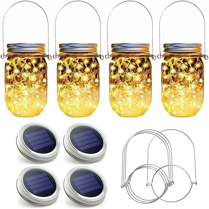 20 LED Solar Mason Jar Lights Waterproof Fairy Firefly Jar Lid with Handles Lights - Solar Light - view 2
