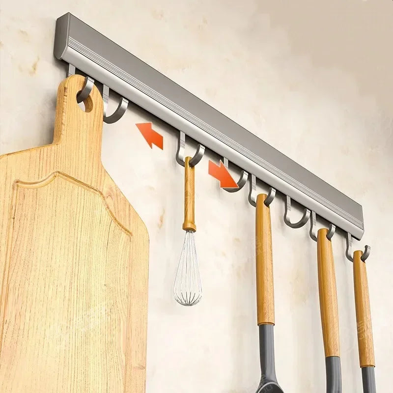 Aluminum Alloy Hooks Rack Wall Mounted Drill-Free Kitchen Utensils Storage Row Hook - Storage Shelf - view 3