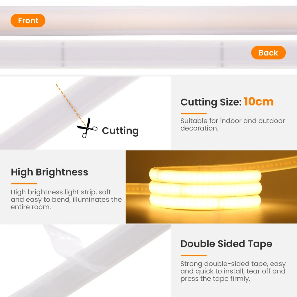 220V Adhesive COB LED Strip Light Built-in IC 240LEDs/M Flexible Ribbon IP65 - LED Strip Light - view 6