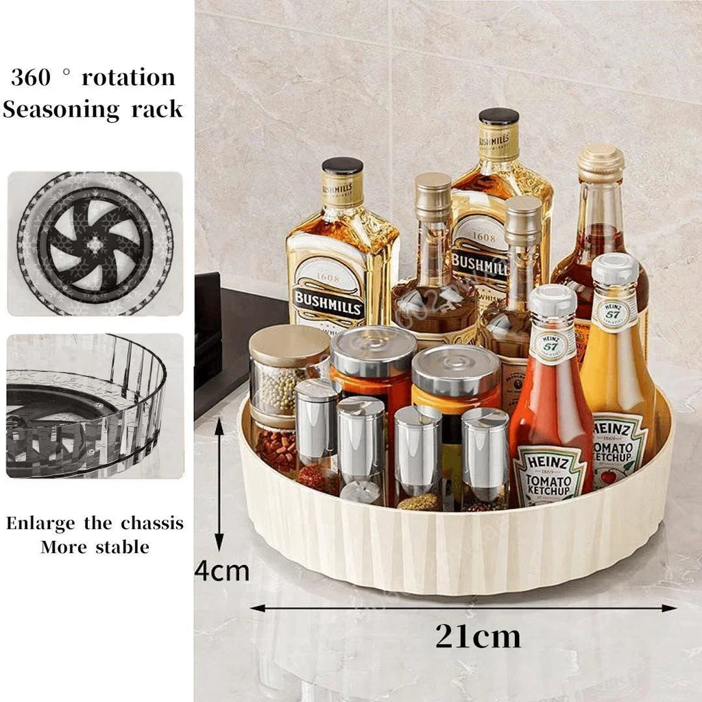 360 Rotating Tray Spice Rack Pantry Cabinet Turntable With Base Storage Bin Kitchen - Cabinet Organizer - view 8