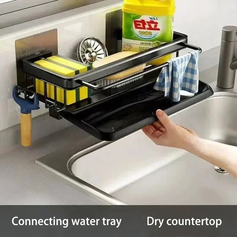 Aluminum Kitchen Sink Tray Suction Cup Wall-mounted Drain Storage And Organization - Home Improvement