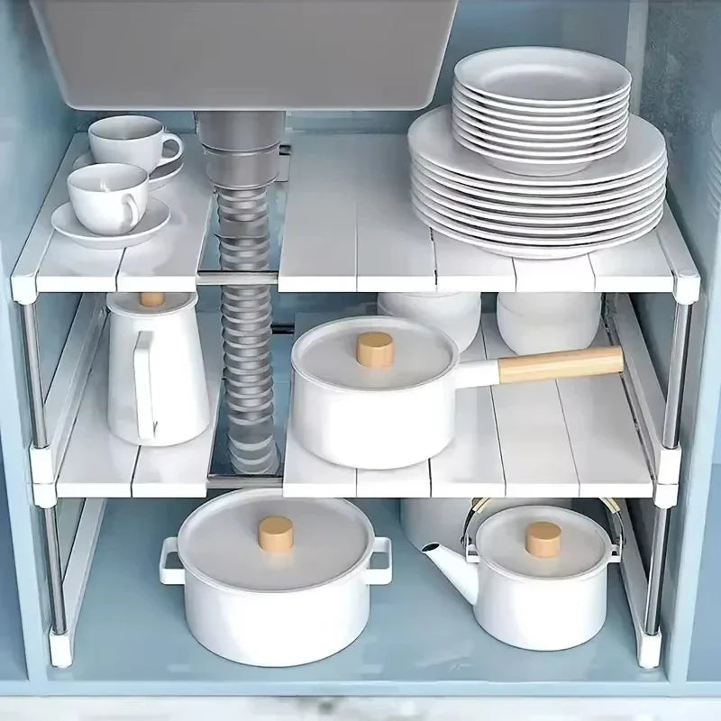 Stackable Storage Rack Multifunctional Telescopic Sink Holder Wardrobe Layered - Storage Shelf