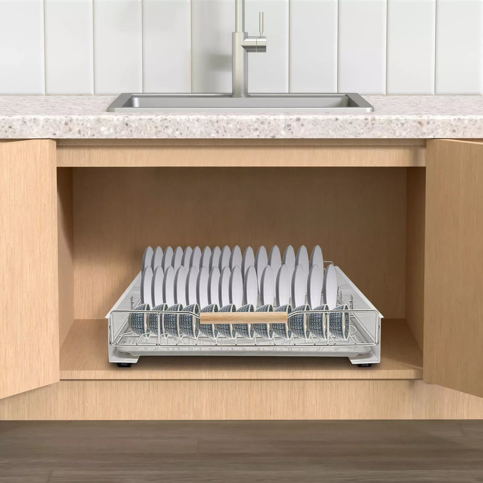 Modern Pull Out Dish Drainer Drawer Bottom-Mounted Slide Out Storage Shelf for Kitchen - Dish Drying Rack