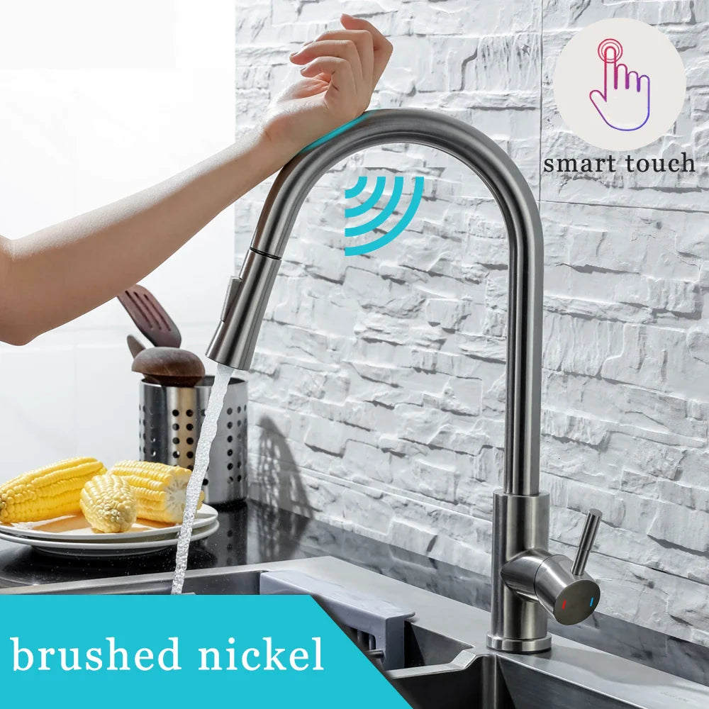 DQOK Kitchen Faucet Pull Out Brushed Nickle Sensor Stainless Steel Black Smart - Kitchen Faucet - view 8