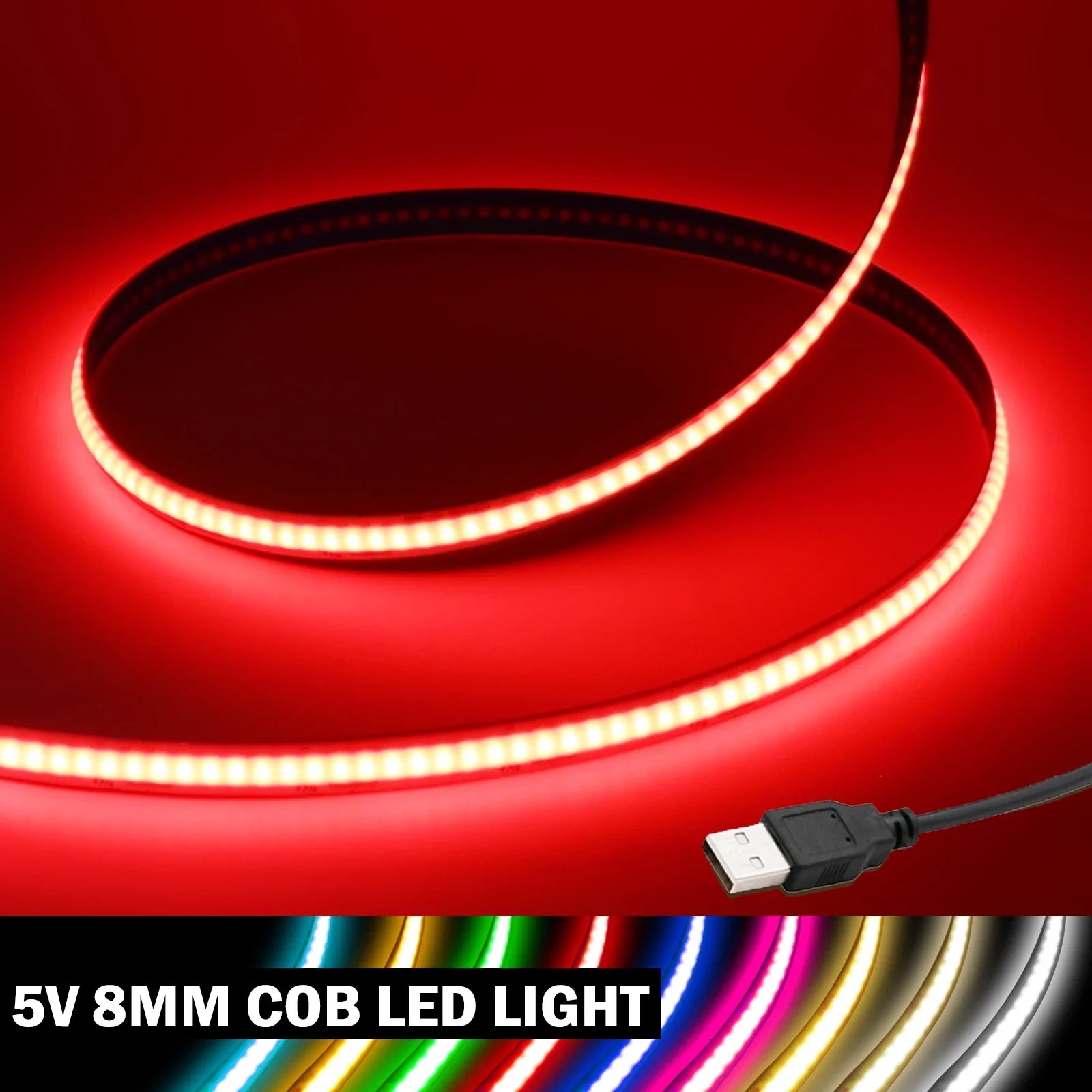 DC 5V USB COB Strip Width 8MM Flexible LED Strip Cabinet Light Lamp Home - Cabinet Organizer