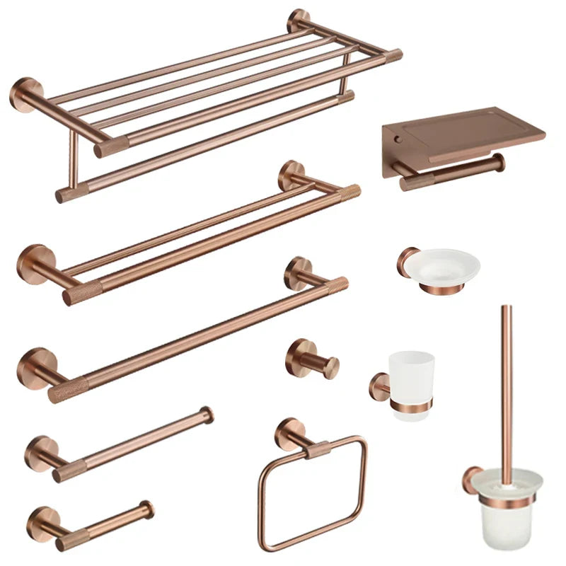 Brushed Rose Gold Accessories Set Toilet Brush Holder Toilet Paper Holder Towel Bar Rail - Organizer