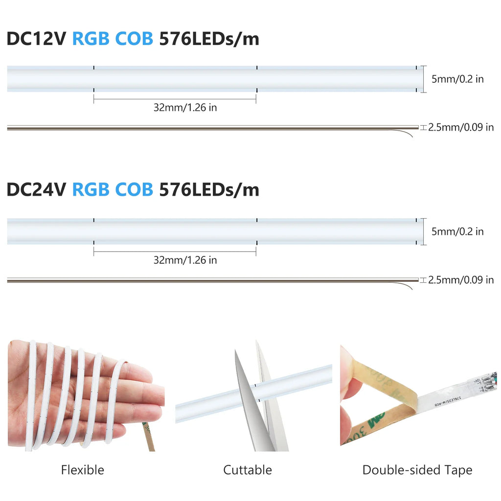 5mm RGB COB LED Strip 12V 24V 576LEDs/M RA90 RGB Colorful Led Ribbon Tape - Kitchen Faucet - view 6