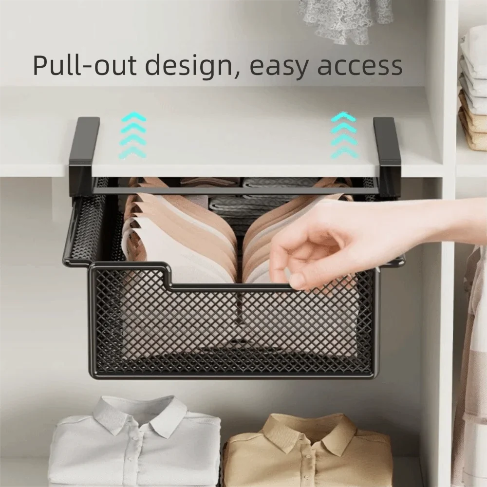 Large Capacity Underwear Storage Basket Pure Color Under Shelf Hanging Organizer - Cabinet Organizer