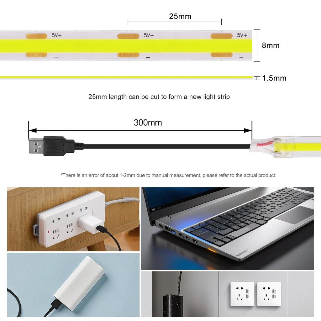 DC 5V USB COB Strip Width 8MM Flexible LED Strip Cabinet Light Lamp Home - Cabinet Organizer - view 6
