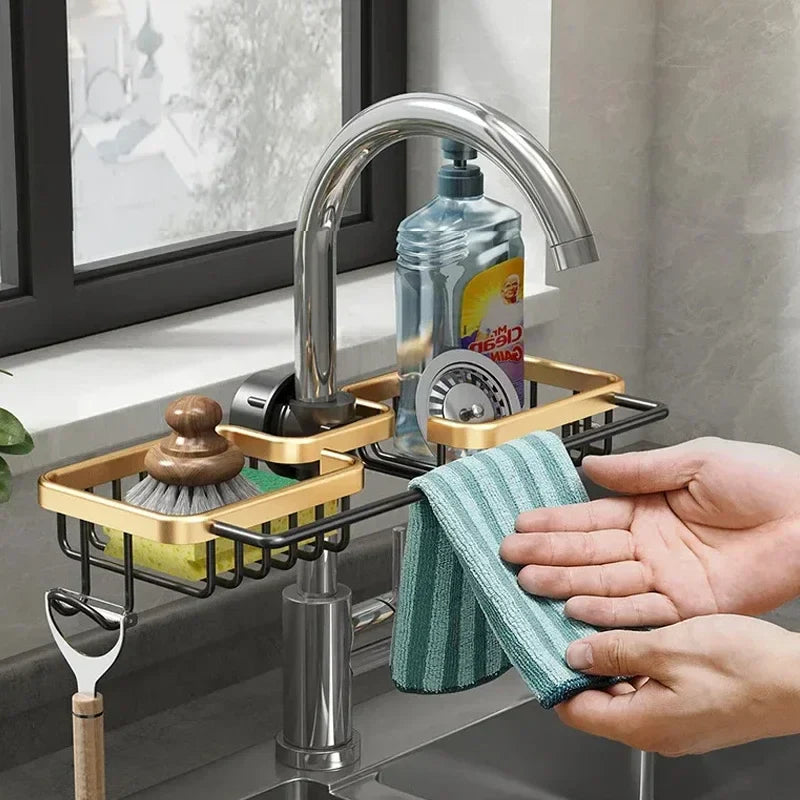 Kitchen Space Aluminum Sink Drain Rack Sponge Storage Faucet Holder Soap Drainer Shelf - Kitchen Faucet - view 6