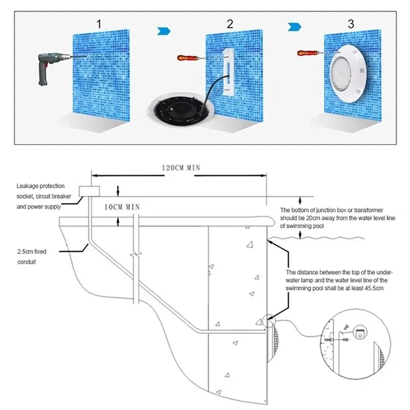 IP68 Waterproof LED Swimming Pool Lights Wall-Mounted Underwater Lights Color Changing - Home Improvement - view 6