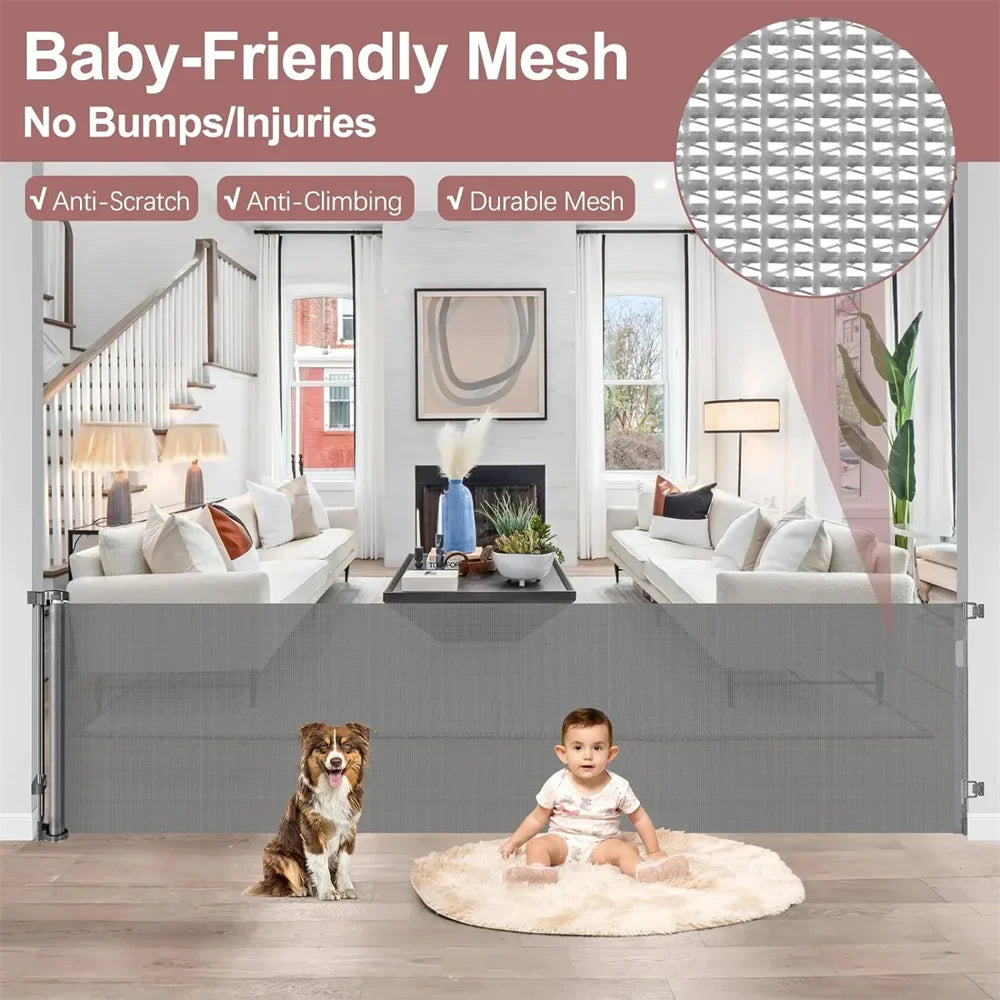 Retractable Baby Gate, 120in Baby Safety Gate for Stairs Doorways, 34inch Tall Metal - Safety Gate - view 3