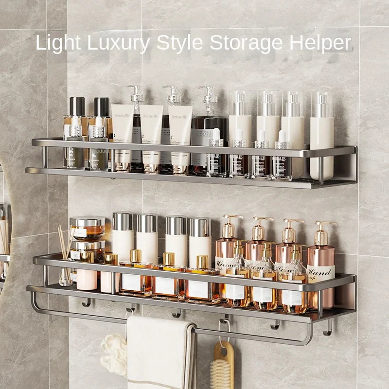 Light luxury kitchen multi-functional storage rack wall-mounted spice rack hole-free - Storage Shelf - view 2