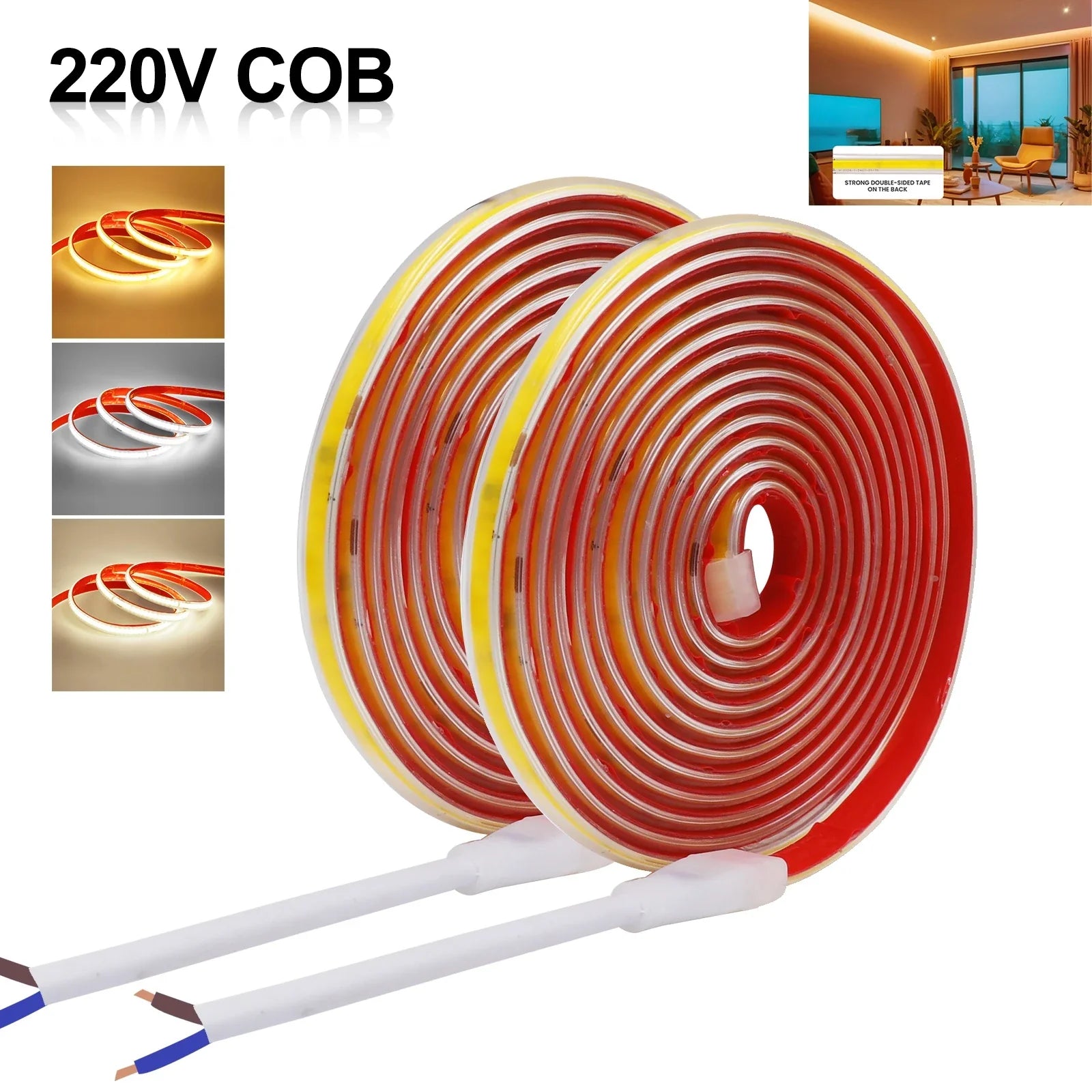 AC 230V COB Strip 240LEDs/M IP65 Waterproof Tape Adhesive With 2Pin Wire Cable 220V - Kitchen Faucet - view 3