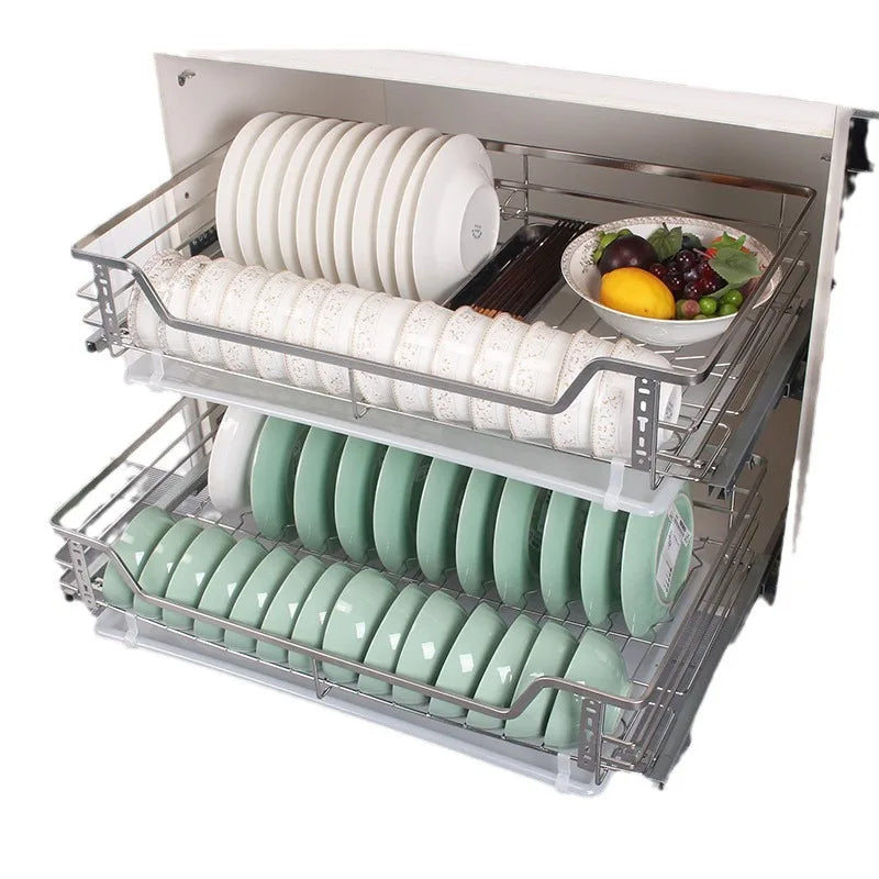 Kitchen Cabinet Drawer 304 Stainless Steel Double-layer Buffer Damping Drawer-style - Cabinet Organizer - view 5