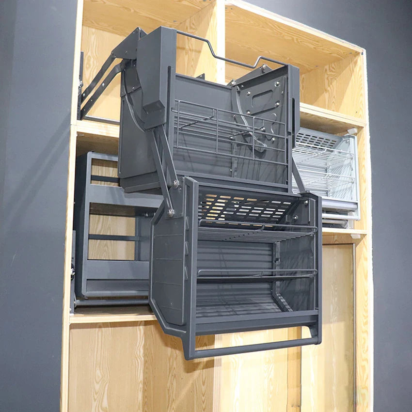 Refrigerator top cabinet double body lifting pull basket double layer hanging cabinet - Cabinet Organizer - view 6