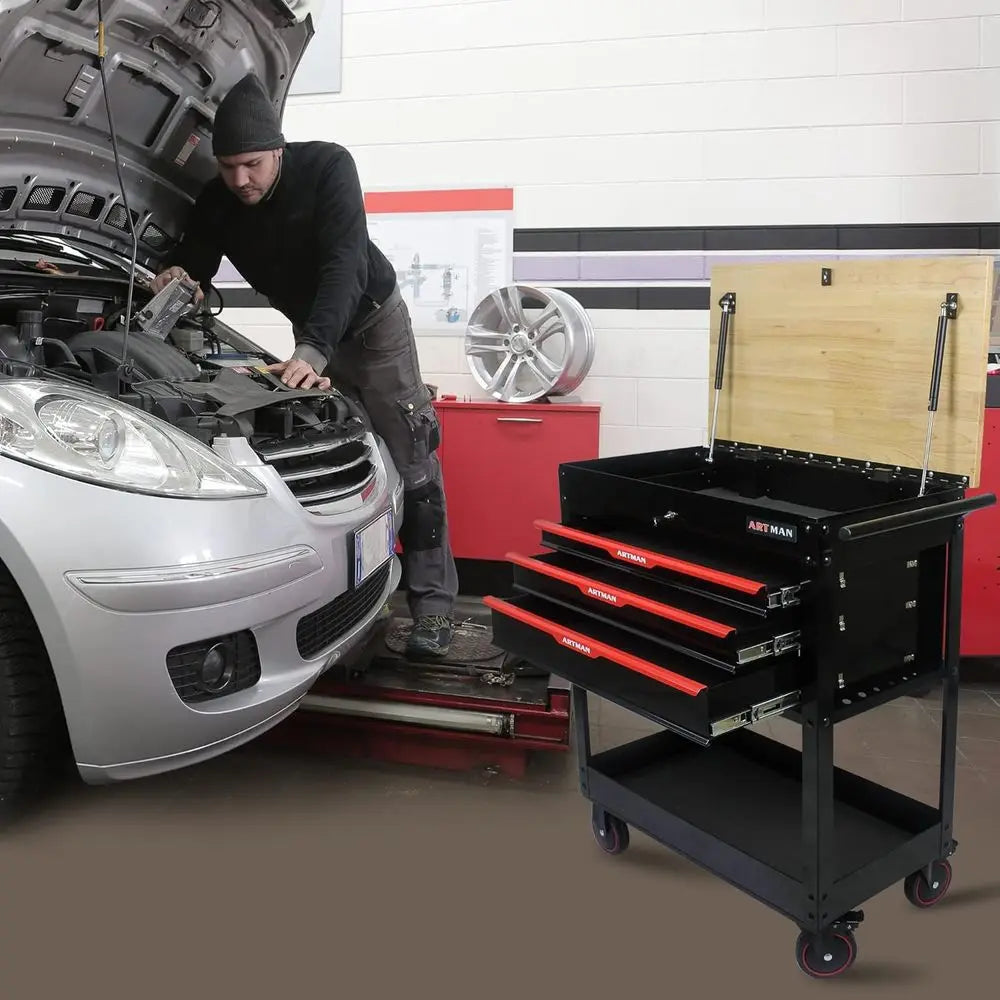38.58 Rolling Multifunction Tool Cart with Wooden Top and Lockable Drawers for Storage in - Cabinet Organizer - view 2