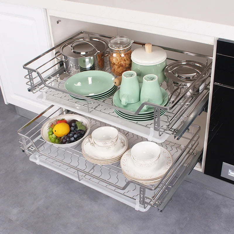 Kitchen Cabinet Drawer 304 Stainless Steel Double-layer Buffer Damping Drawer-style - Cabinet Organizer - view 3