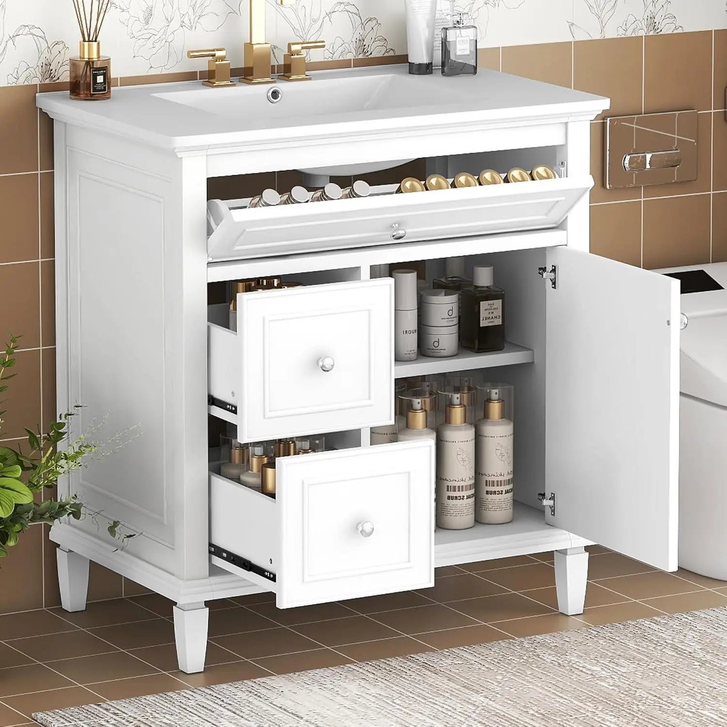 30" Bathroom Vanity Sink Combo Tilt-Out Drawer Wood MDF Cabinet Adjustable Shelf - Cabinet Organizer - view 8