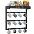 Mug Holder Wall Mounted with 12 Movable Hooks, Metal Coffee Cup Holder with Top - Organizer