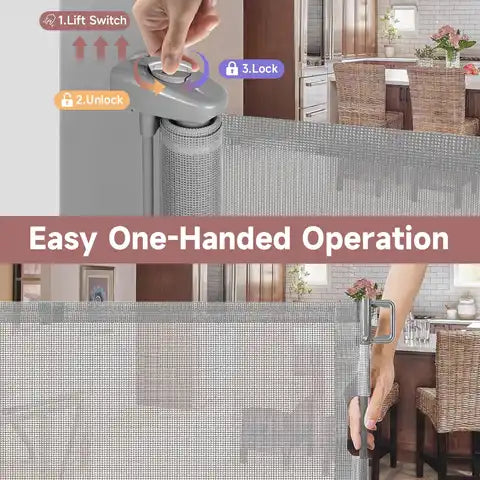 Retractable Baby Gate, 120in Baby Safety Gate for Stairs Doorways, 34inch Tall Metal - Safety Gate - view 2