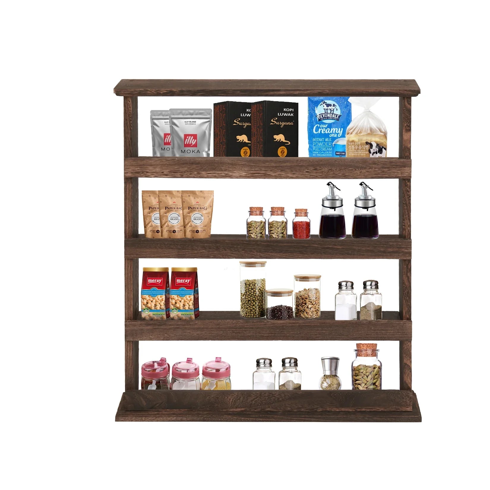 Wood Spice Rack Wall Mount, Wooden Spice Rack Holder, Seasoning Rack, Countertop or Wall - Storage Shelf - view 6
