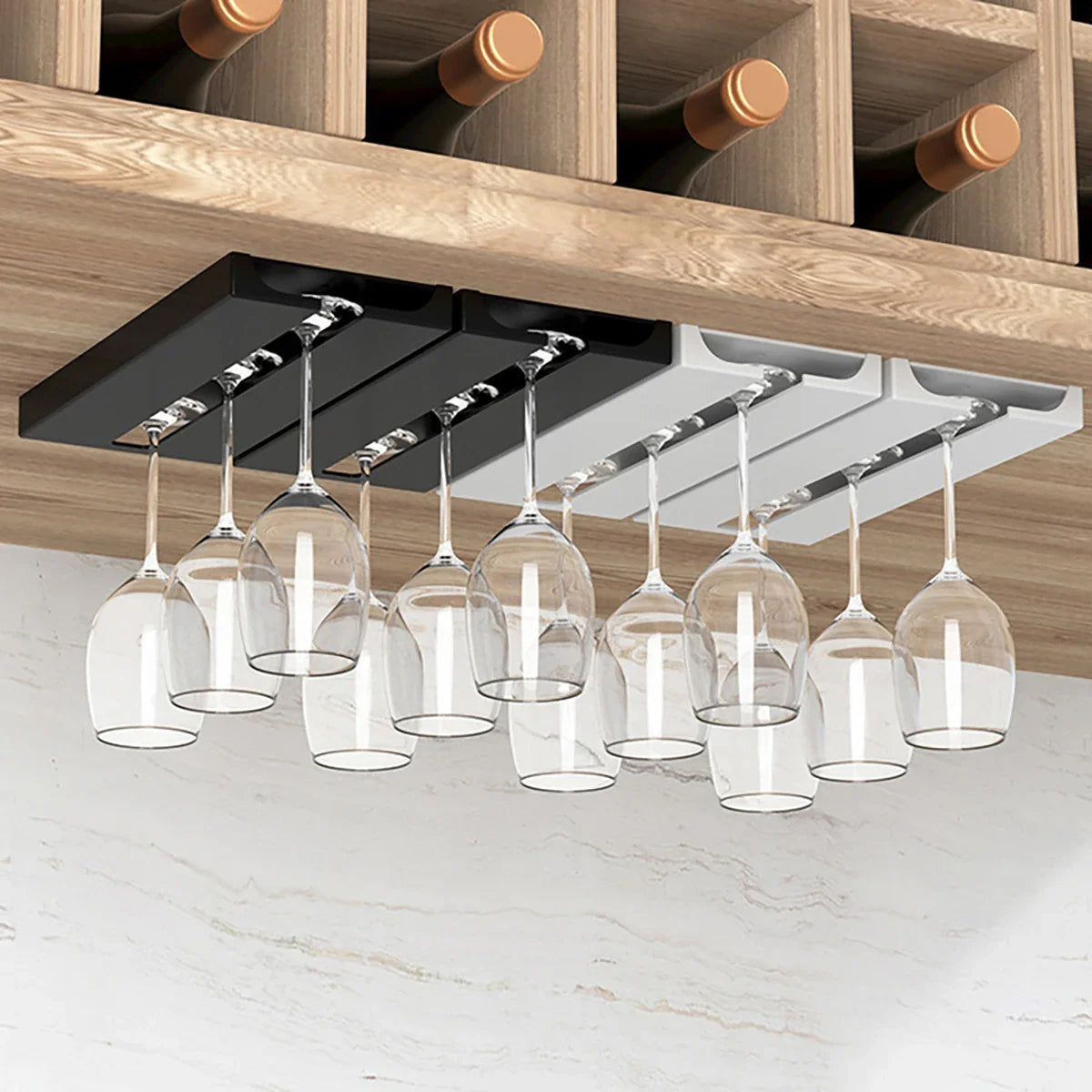 Under Cabinet Upside Down Wine Glass Holder - For Wine Glasses/Champagne Glasses - Cabinet Organizer