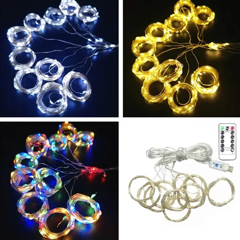 LED Garland Fairy Light Garden Light String 6M 8 Mode USB Curtain Light Wedding - Window Treatment - view 4