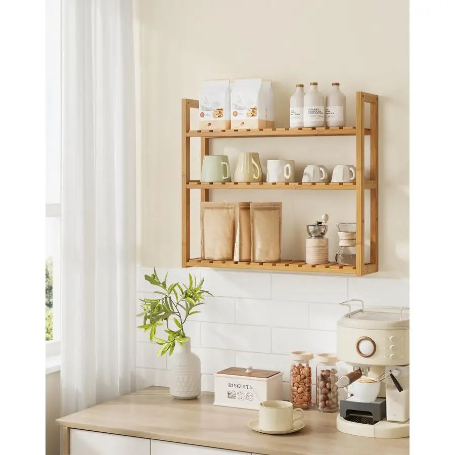 Bamboo Bathroom Shelf, 3Tier Adjustable Plants Rack, WallMounted or Stand, in the - Storage Shelf - view 2