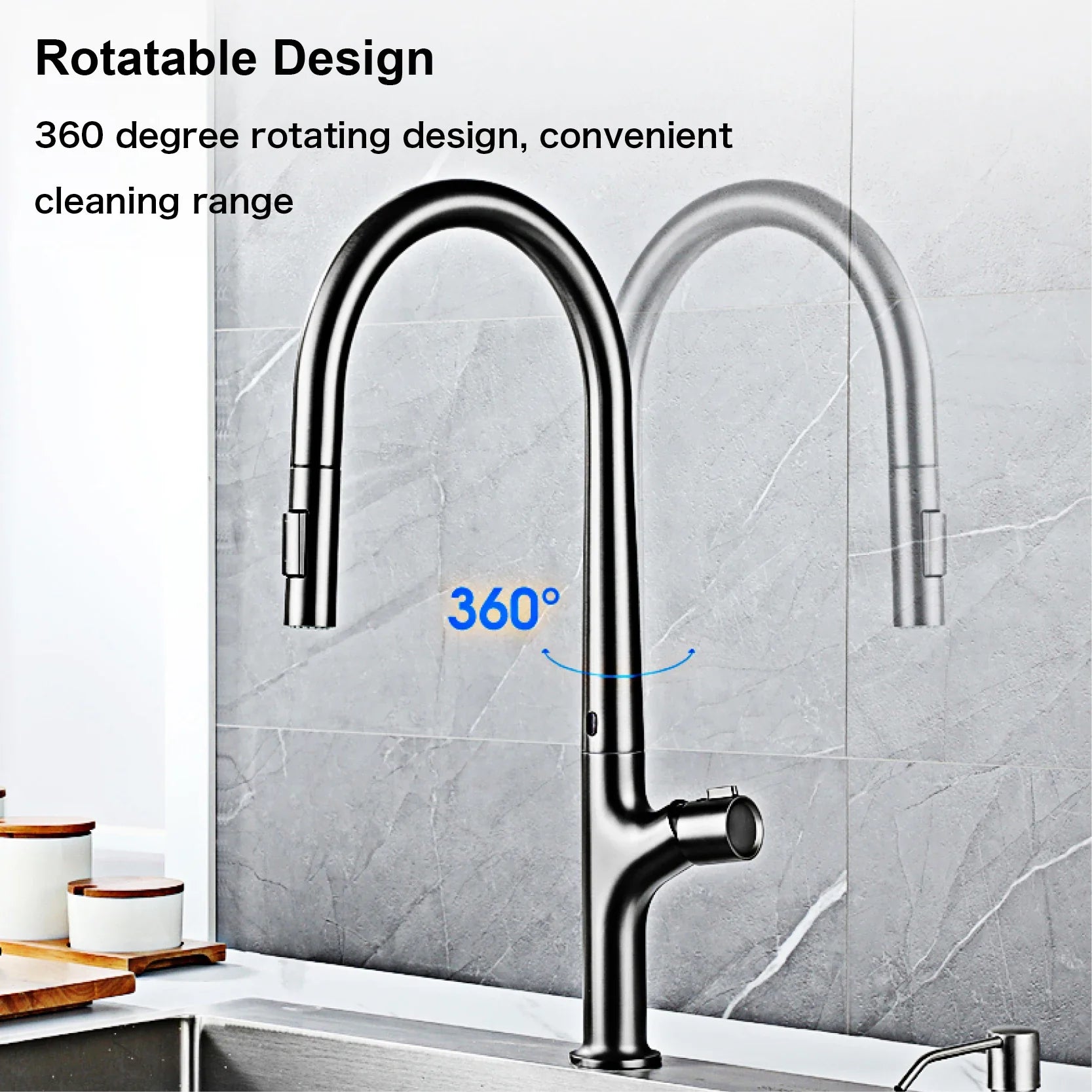 Modern style gun gray pull-out kitchen faucet with 1 handle for hot&cold water intelligent - Kitchen Faucet - view 5