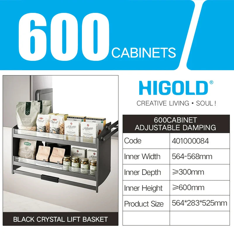 HIGOLD Pull Down Basket Kitchen Hanging Cabinet Lifting Basket Shelf Tempered Glass - Cabinet Organizer - view 8