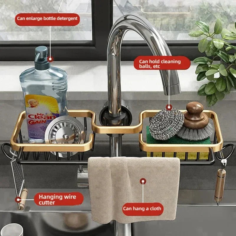 Kitchen Space Aluminum Sink Drain Rack Sponge Storage Faucet Holder Soap Drainer Shelf - Kitchen Faucet - view 2