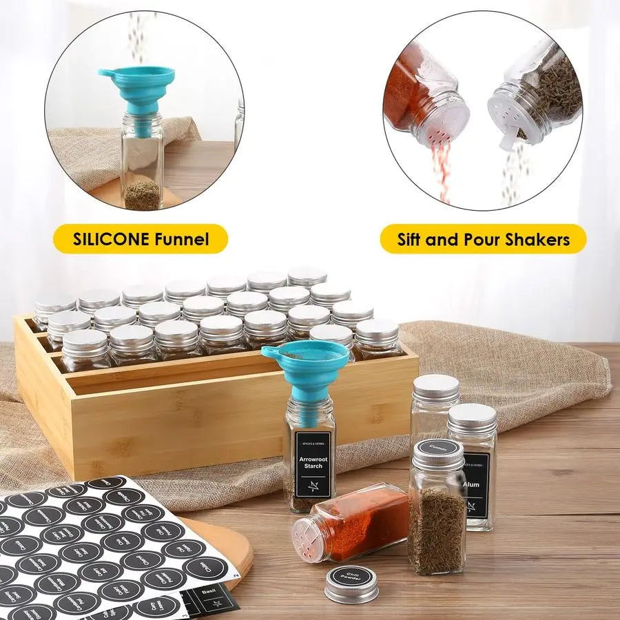 Spice Rack Organizer With 28 Spice Jars, 780 Labels, 4 Tier Wood Hanging Shelf - Cabinet Organizer - view 7