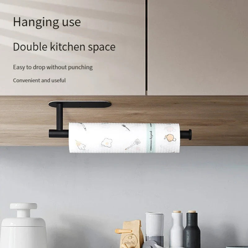 Stainless Steel Silver / Black Paper Towel Wipe Hanging Rack Can Store Cling Film - Storage Shelf