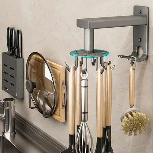1pc Kitchen rotary hook wall mounted pot shovel storage rack, spoon shovel rack, kitchen - Storage Shelf - view 2