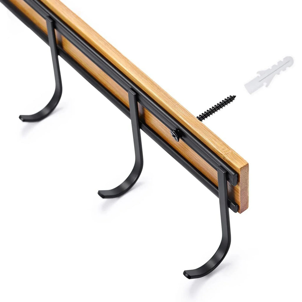 2PCS Wall Mounted Kitchen Utensil Hooks Set of 6 Black Metal Bamboo Decor Hangers - Organizer - view 5