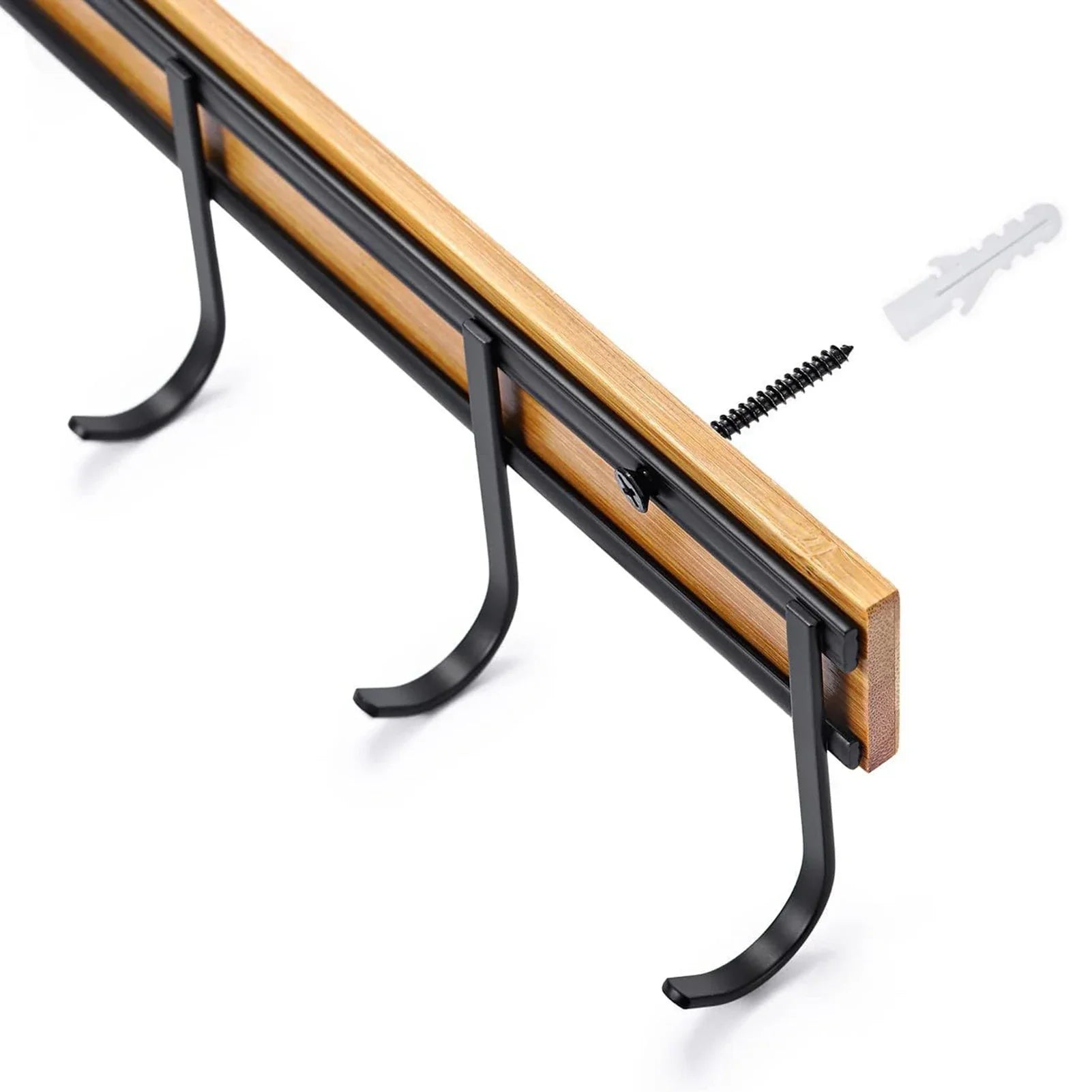 2PCS Wall Mounted Kitchen Utensil Hooks Set of 6 Black Metal Bamboo Decor Hangers - Organizer - view 5