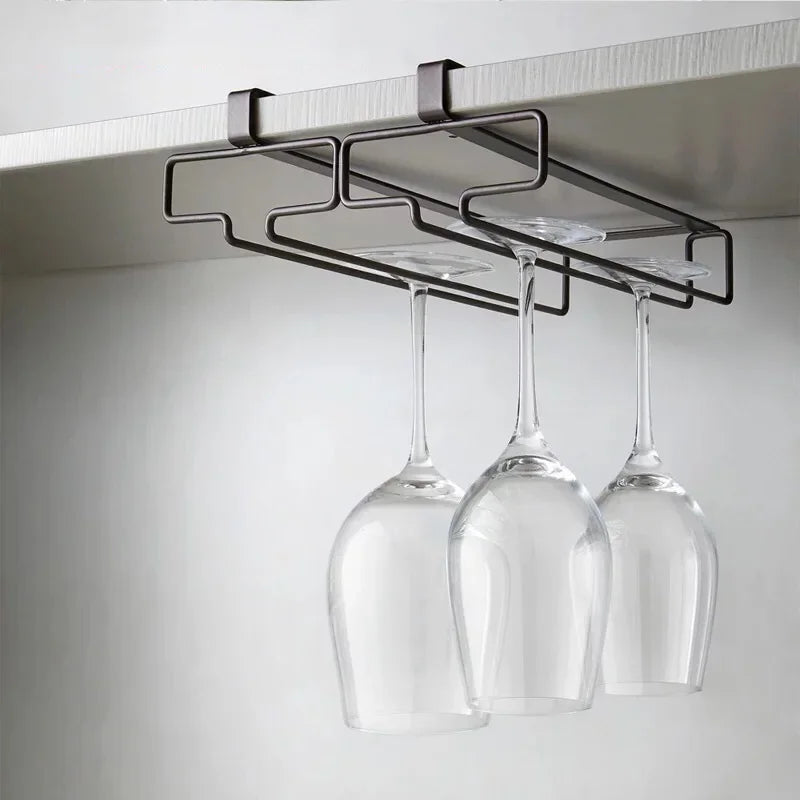 No Drilling Metal Wine Glass Holder - Stemware Rack for Under Cabinet Storage Kitchen - Cabinet Organizer