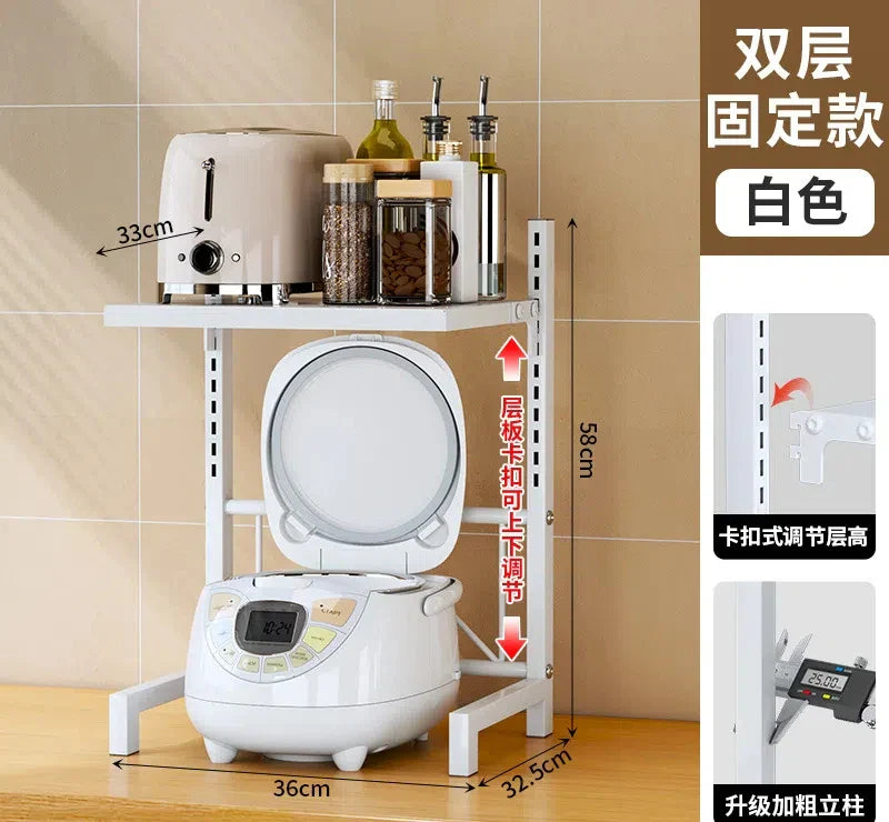 Double Layer Kichen Adjustable Height Microwave Rack Storage Rack Household Rice - Storage Shelf - view 3